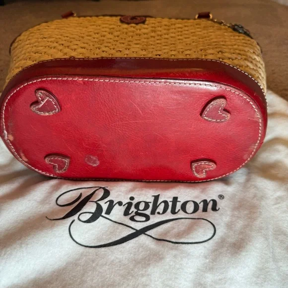 VTG Brighton Marilyn Basket Weave Red Bandana Drawstring Heart Handbag - Picture 7 of 12